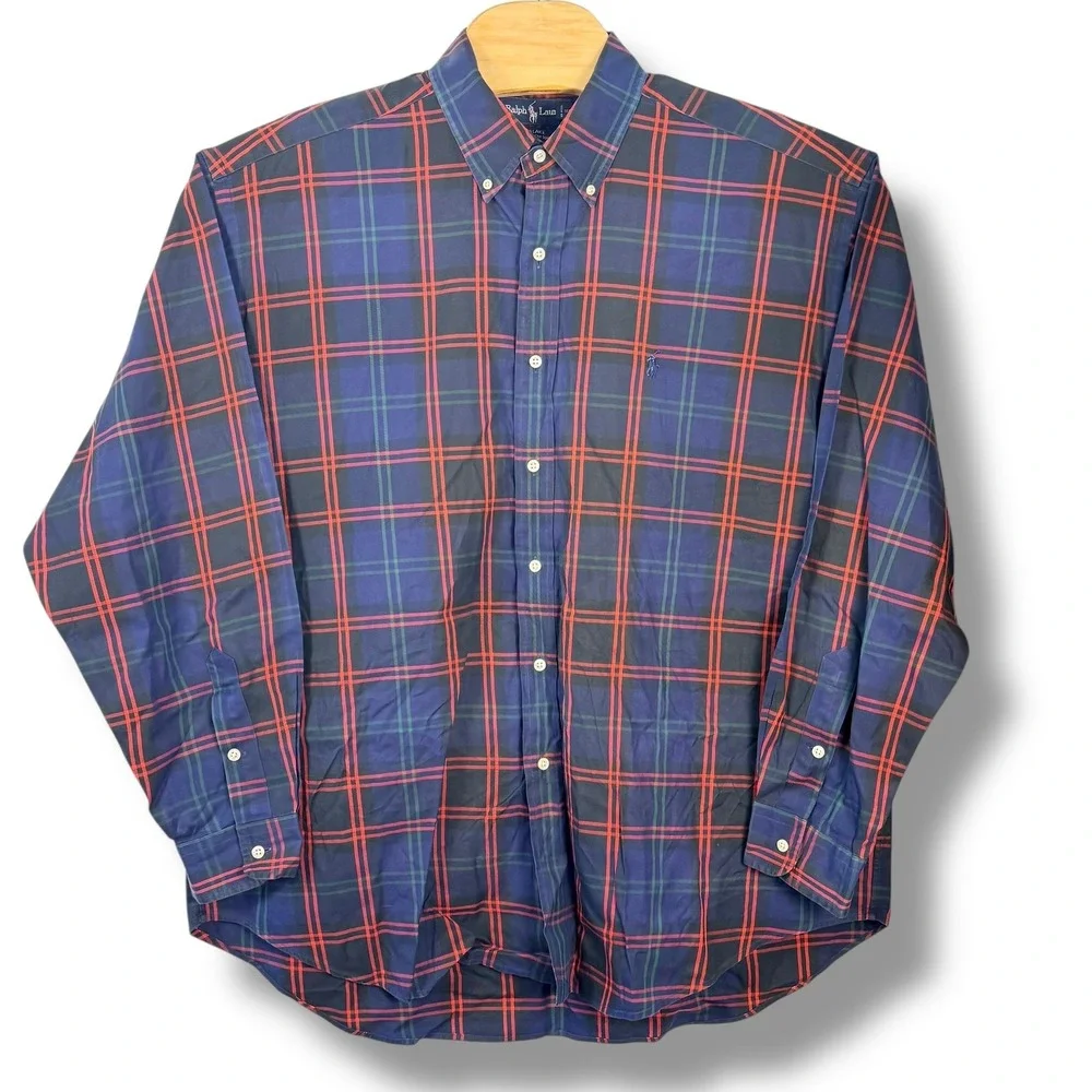 Vintage Ralph‎ Lauren Button Down Mens XL Navy Blue Red Color Blake Fit Pony